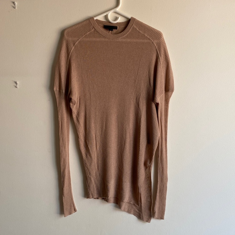 Alexander Wang Silk Asymmetric Ribbed Beige Sweater Top